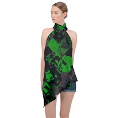 Cyber Camo Halter Asymmetric Satin Top by MRNStudios