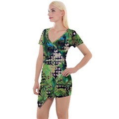 Peacocks And Pyramids Short Sleeve Asymmetric Mini Dress by MRNStudios