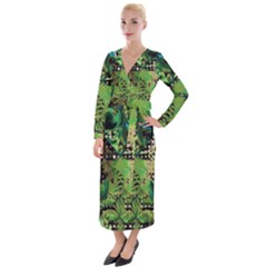 Peacocks And Pyramids Velvet Maxi Wrap Dress by MRNStudios