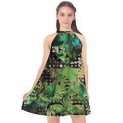 Peacocks And Pyramids Halter Neckline Chiffon Dress  by MRNStudios