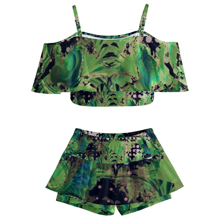 Peacocks And Pyramids Kids  Off Shoulder Skirt Bikini