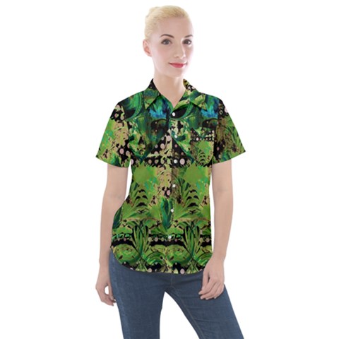 Peacocks And Pyramids Women s Short Sleeve Pocket Shirt by MRNStudios