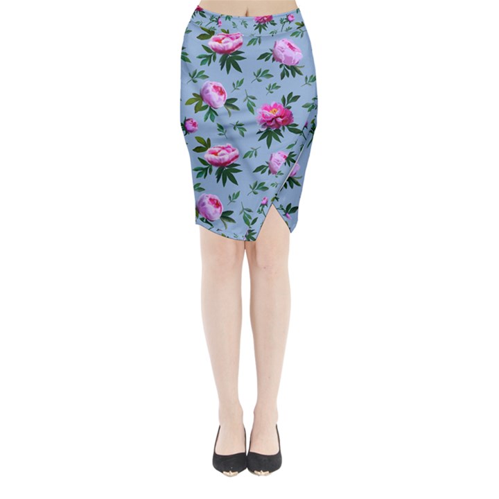 Delicate Peonies Midi Wrap Pencil Skirt