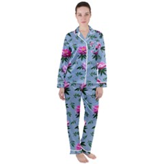 Delicate Peonies Satin Long Sleeve Pajamas Set by SychEva