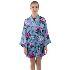 Delicate Peonies Long Sleeve Satin Kimono by SychEva