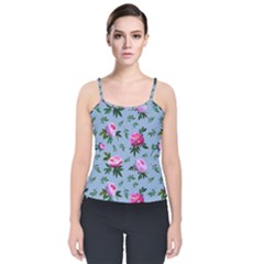 Delicate Peonies Velvet Spaghetti Strap Top by SychEva