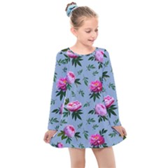 Delicate Peonies Kids  Long Sleeve Dress by SychEva