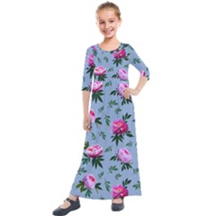 Delicate Peonies Kids  Quarter Sleeve Maxi Dress by SychEva