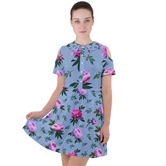 Delicate Peonies Short Sleeve Shoulder Cut Out Dress  by SychEva