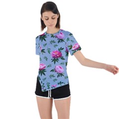 Delicate Peonies Asymmetrical Short Sleeve Sports Tee by SychEva