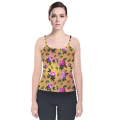 Delicate Peonies Velvet Spaghetti Strap Top by SychEva