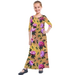 Delicate Peonies Kids  Quarter Sleeve Maxi Dress by SychEva