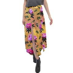 Delicate Peonies Velour Split Maxi Skirt by SychEva