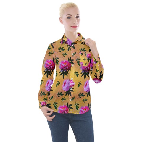 Delicate Peonies Women s Long Sleeve Pocket Shirt by SychEva