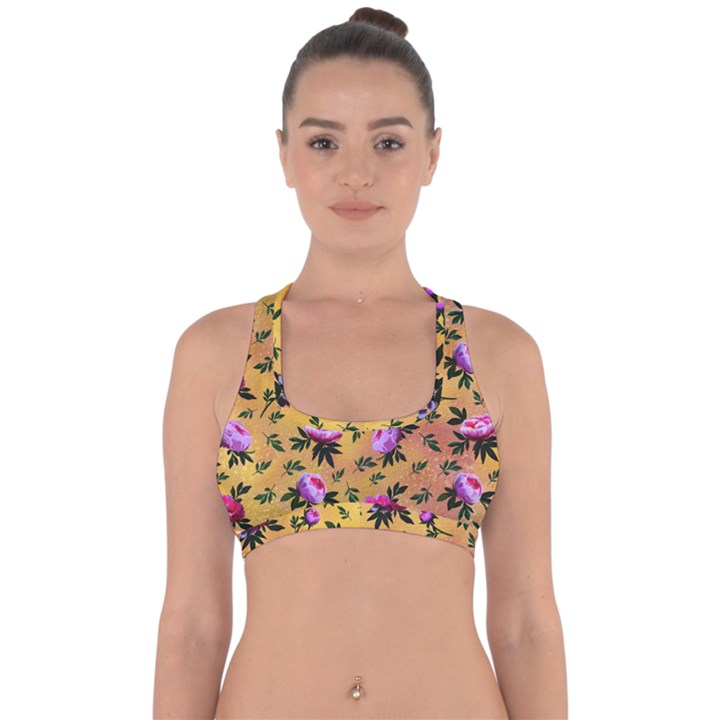 Delicate Peonies Cross Back Hipster Bikini Top 