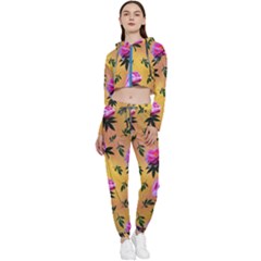 Delicate Peonies Cropped Zip Up Lounge Set by SychEva