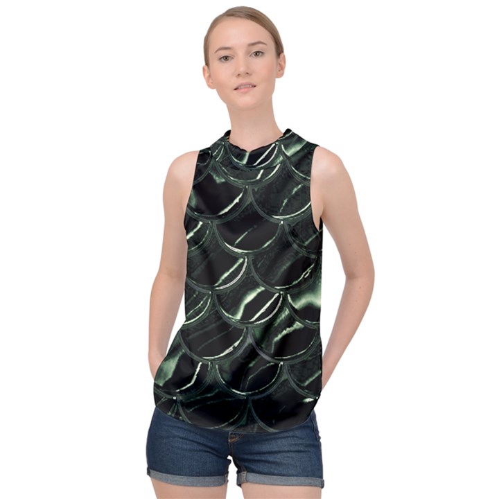 Dragon_Scales High Neck Satin Top