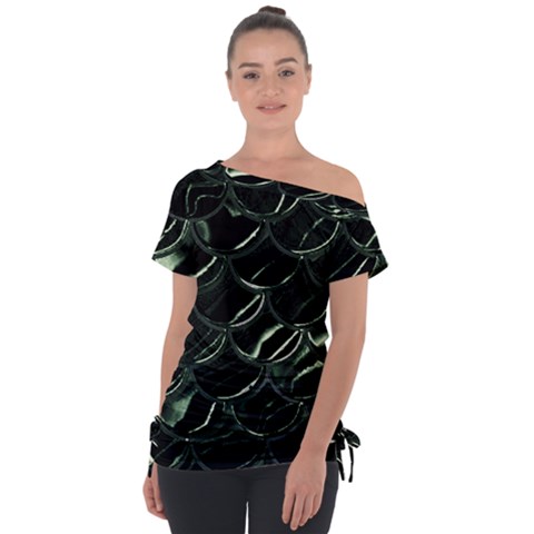 Dragon Scales Off Shoulder Tie-up Tee by PollyParadise