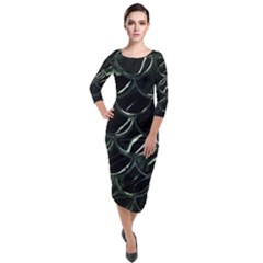 Dragon Scales Quarter Sleeve Midi Velour Bodycon Dress by PollyParadise