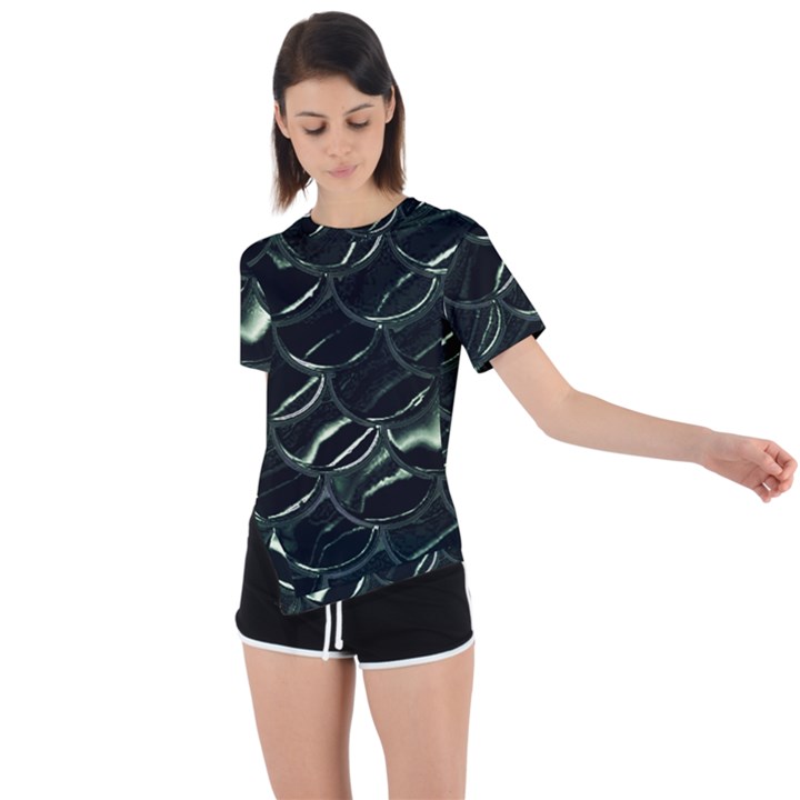 Dragon_Scales Asymmetrical Short Sleeve Sports Tee