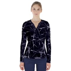 Black And White Splatter Abstract Print V-neck Long Sleeve Top