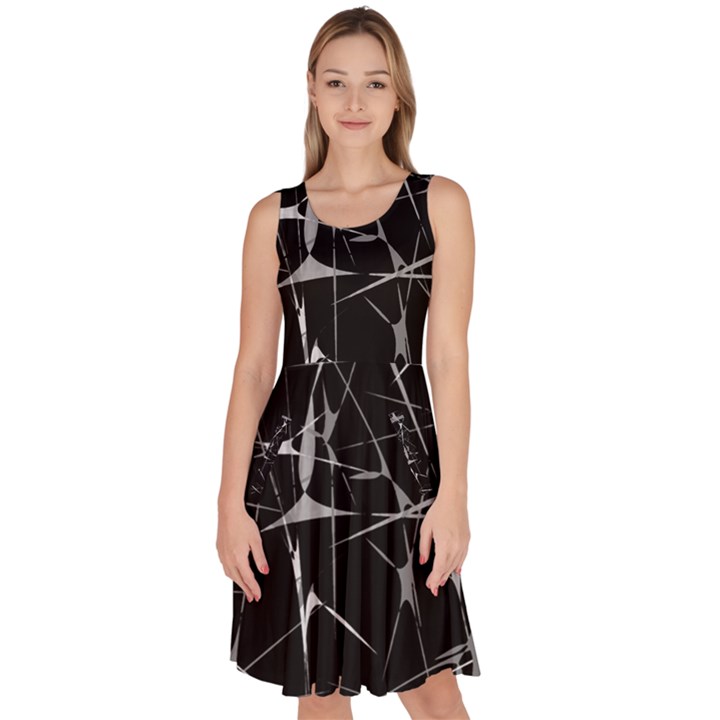 Black And White Splatter Abstract Print Knee Length Skater Dress With Pockets