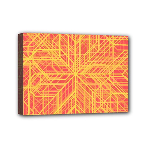 Orange/yellow Line Pattern Mini Canvas 7  X 5  (stretched) by LyleHatchDesign