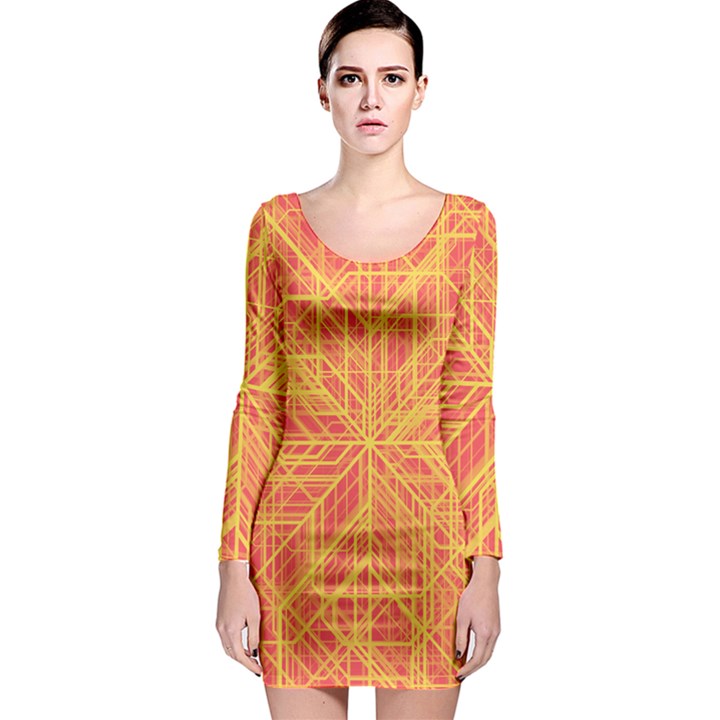 Orange/Yellow Line Pattern Long Sleeve Bodycon Dress