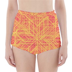 Orange/yellow Line Pattern High-waisted Bikini Bottoms by LyleHatchDesign