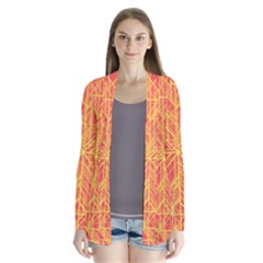 Orange/yellow Line Pattern Drape Collar Cardigan