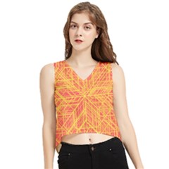 Orange/yellow Line Pattern V-neck Cropped Tank Top