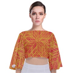 Orange/yellow Line Pattern Tie Back Butterfly Sleeve Chiffon Top by LyleHatchDesign