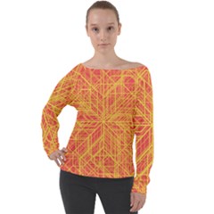 Orange/yellow Line Pattern Off Shoulder Long Sleeve Velour Top by LyleHatchDesign