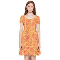 Orange/yellow Line Pattern Inside Out Cap Sleeve Dress