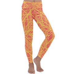 Orange/yellow Line Pattern Kids  Lightweight Velour Classic Yoga Leggings by LyleHatchDesign