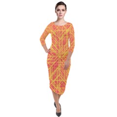 Orange/yellow Line Pattern Quarter Sleeve Midi Velour Bodycon Dress by LyleHatchDesign