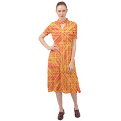 Orange/yellow Line Pattern Keyhole Neckline Chiffon Dress by LyleHatchDesign