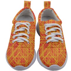 Orange/yellow Line Pattern Kids Athletic Shoes by LyleHatchDesign