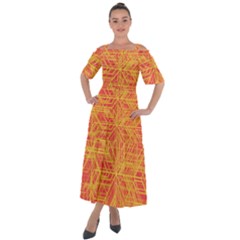 Orange/yellow Line Pattern Shoulder Straps Boho Maxi Dress 