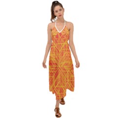 Orange/yellow Line Pattern Halter Tie Back Dress  by LyleHatchDesign