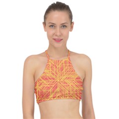 Orange/yellow Line Pattern Racer Front Bikini Top by LyleHatchDesign