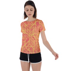 Orange/yellow Line Pattern Back Circle Cutout Sports Tee