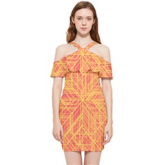 Orange/yellow Line Pattern Shoulder Frill Bodycon Summer Dress by LyleHatchDesign