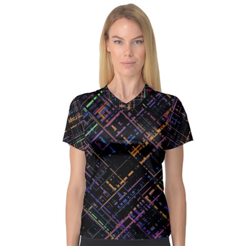 Criss-cross Pattern (multi-colored) V-neck Sport Mesh Tee by LyleHatchDesign