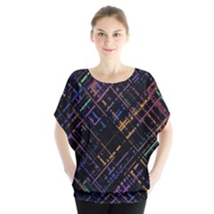 Criss-cross Pattern (multi-colored) Batwing Chiffon Blouse