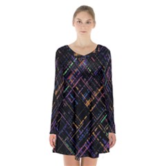 Criss-cross Pattern (multi-colored) Long Sleeve Velvet V-neck Dress