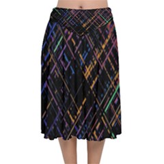 Criss-cross Pattern (multi-colored) Velvet Flared Midi Skirt by LyleHatchDesign