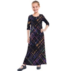 Criss-cross Pattern (multi-colored) Kids  Quarter Sleeve Maxi Dress by LyleHatchDesign