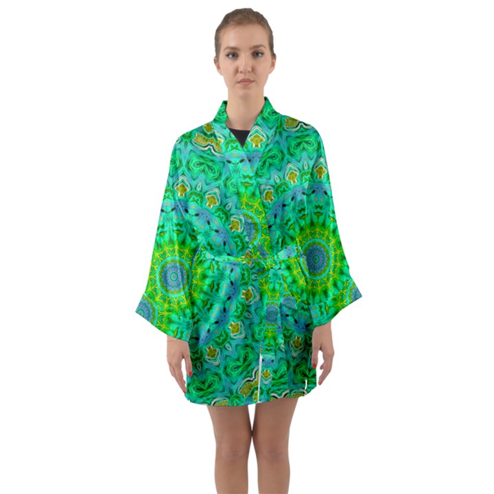 Evergreen Long Sleeve Satin Kimono