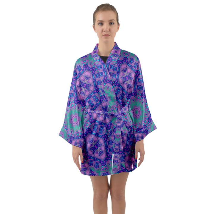 Sweet Violet Long Sleeve Satin Kimono